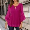 Qmfvqi Women's Festive Sequin Blouse, V-Neck 3/4-Sleeve Mesh Top view 2