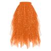 Women's Carnival Costume: Orange Glitter Tulle Skirt with Fruit Earrings and Feather Hair Accessory view 3