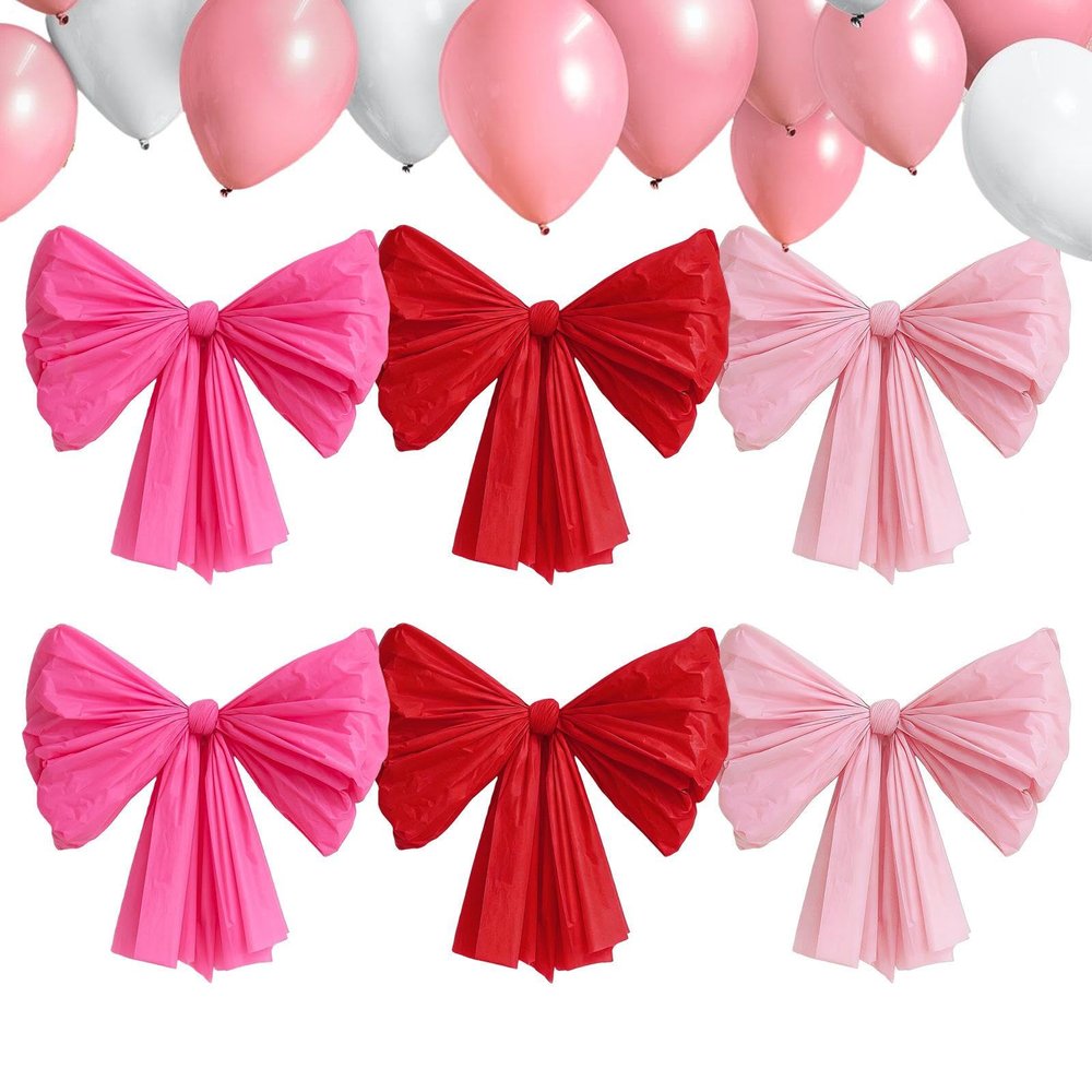 Valentine's Day Wall Bow Decor, 6 Pieces, Reusable