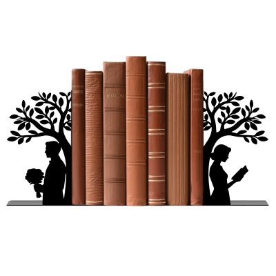 TWINKLEMON Black Metal Bookends, Pair Under a Tree, Non-Slip Decorative Book Stoppers