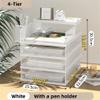 Metal Mesh File Organizer, A4 Paper Holder with 4 Compartments, White view 2