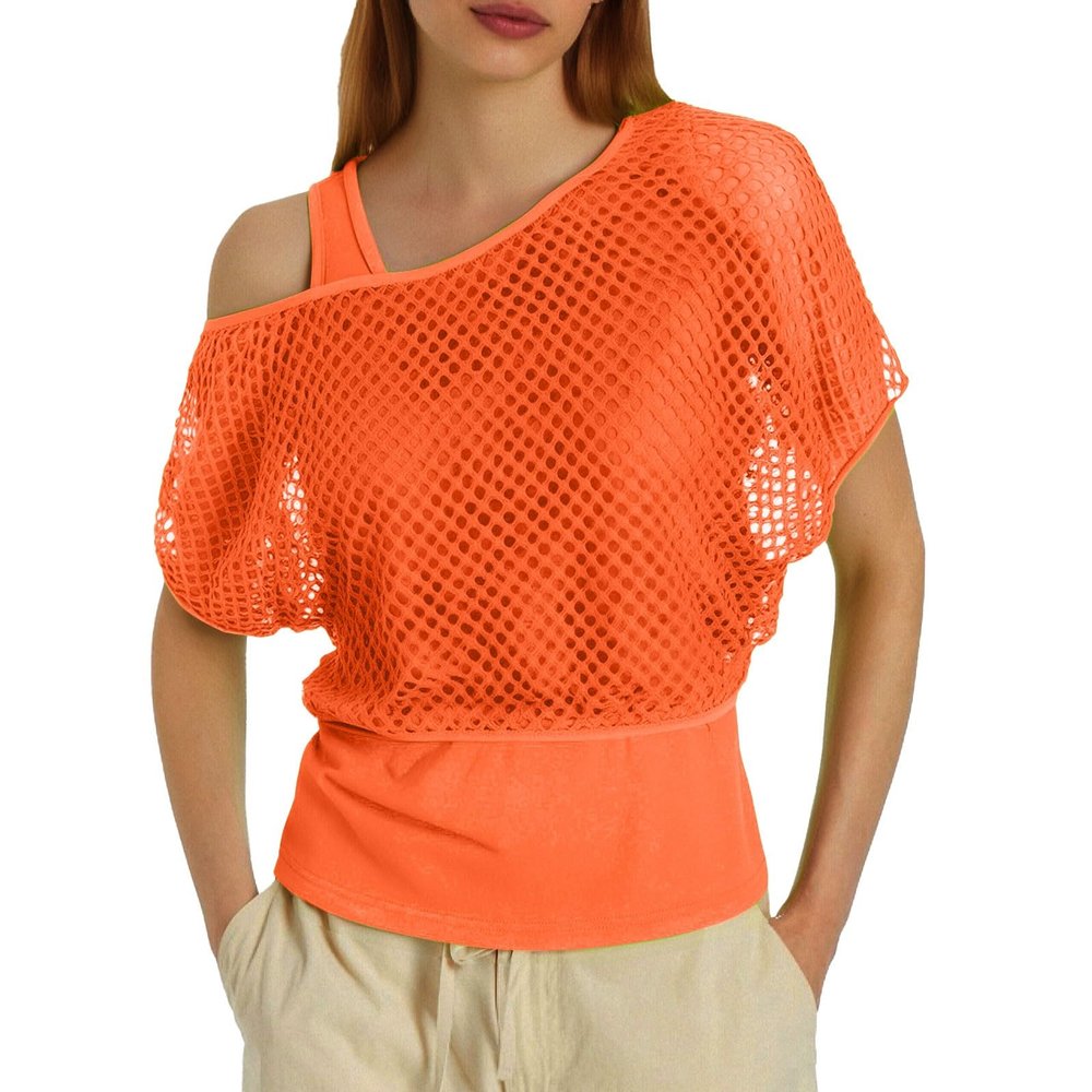 Women's Neon Fishnet Top with Tank Top, 80s/90s Retro Style