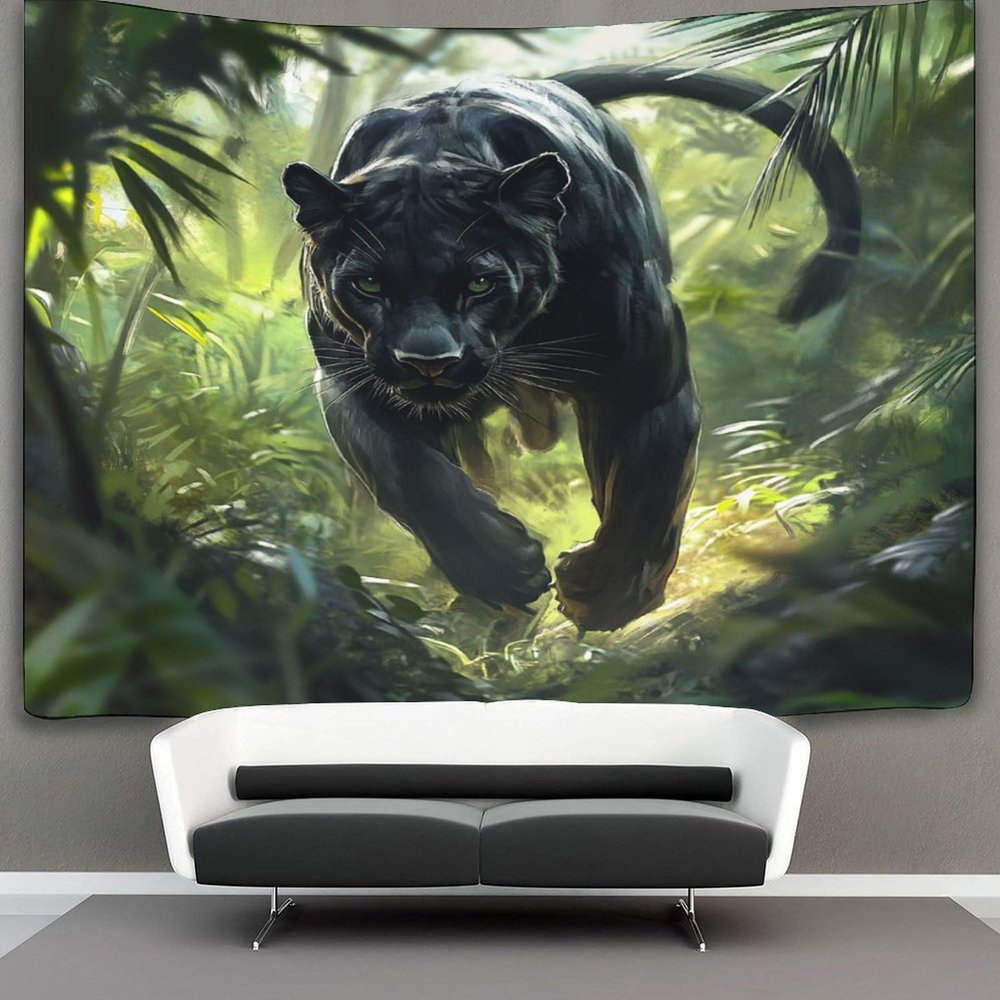 Kaiyun Forest Vegetation Panther Tapestry Wall Hanging for Bedroom, Living Room, Apartment or Dorm Decor, 100 x 150 cm
