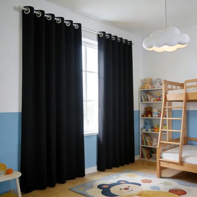 CHBIN Blackout Curtain with Grommets, 200 x 265 cm, Thermal and Sound-Reducing, Set of 1, Black