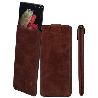 Suncase Genuine Leather Slim Pouch for T Phone 3 Pro 5G, Rustic Mocha Brown