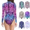 Women's Mermaid Costume Bodysuit with Shimmering Fish-Scale Print view 2