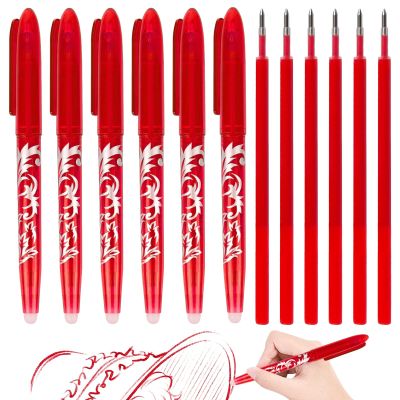 RUCUDIM Erasable Gel Pens, 6 Red Pens with 6 Refills, 0.5 mm Fine Tip