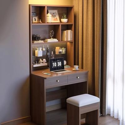 Modern Wooden Computer Desk with Hutch, Drawers, Shelves and Pegboard, 90 x 52 x 180 cm