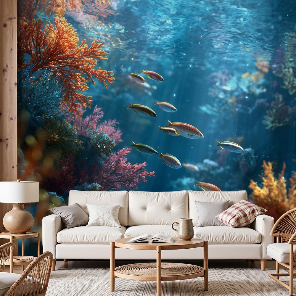 Underwater World Photo Wallpaper with Fish and Coral, 350 x 256 cm