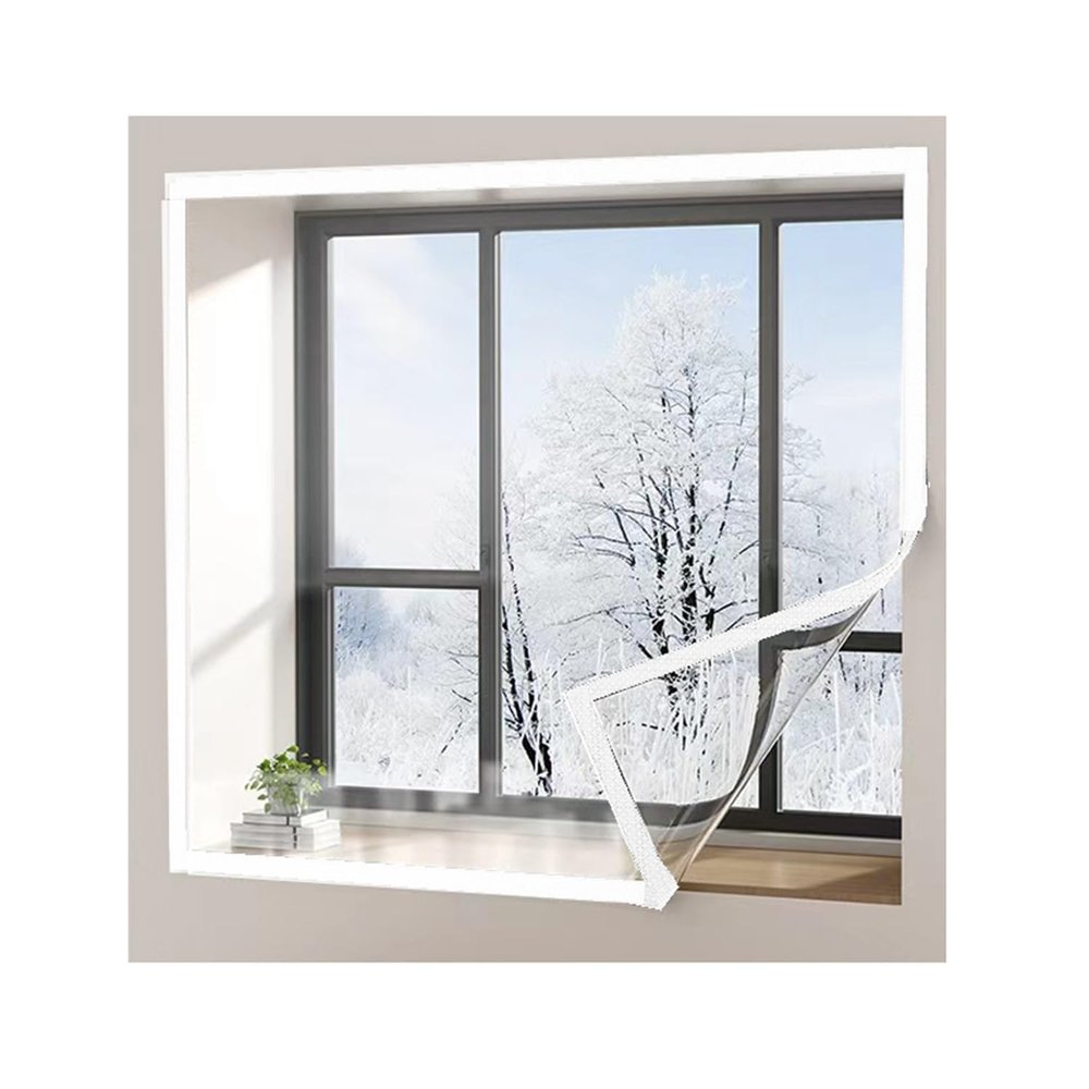 Window Insulation Film for Cold Protection, Transparent Thermal Film with Double-Sided Tape, White, 70 x 90 cm