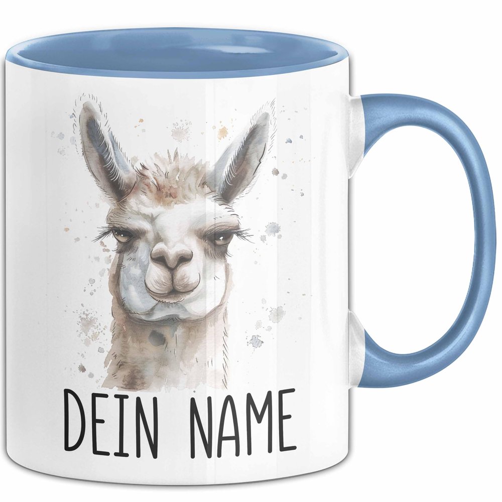 Personalized Blue Llama Alpaca Mug with Name