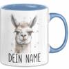 Personalized Blue Llama Alpaca Mug with Name view 1