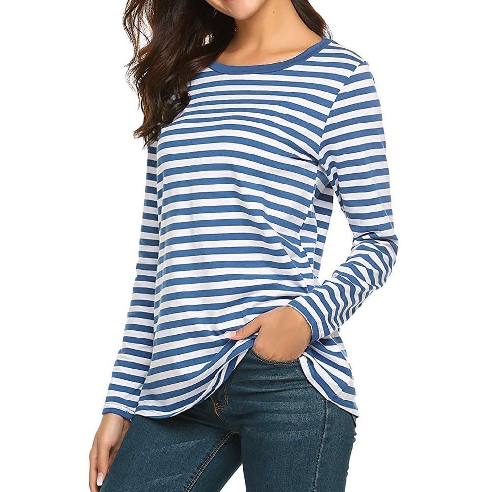 Women's Red and White Striped Long-Sleeve Shirt