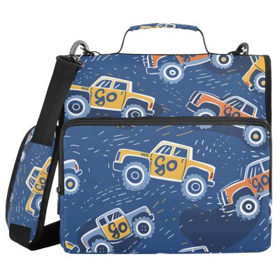 3-Ring Binder with Zipper and Shoulder Strap, Monster Truck Stripe Pattern