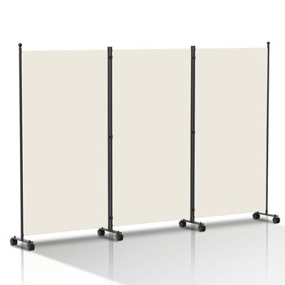 Folding Room Divider 263 x 181 cm, Freestanding Privacy Screen on Casters, 3-Panel, White