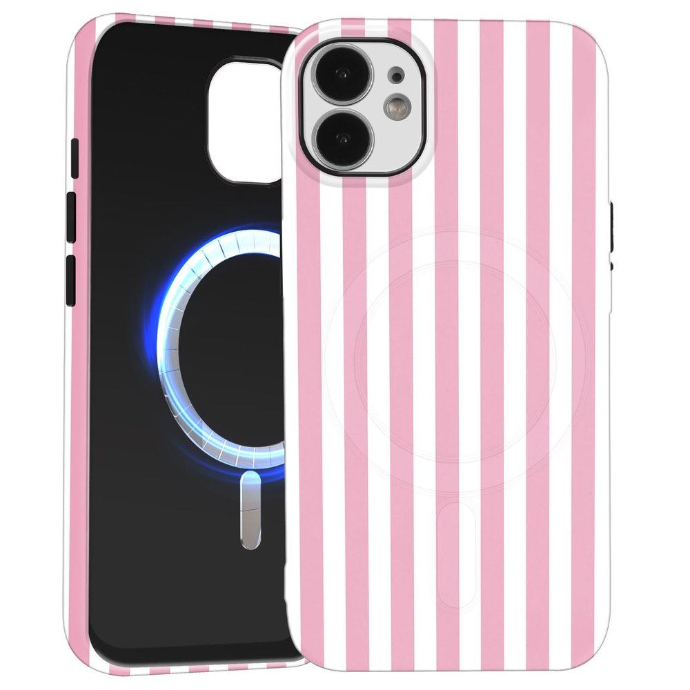 Paovkoi Magnetic Case for iPhone 12/iPhone 12 Pro, Aesthetic Striped Pattern Silicone Case, MagSafe Compatible, Shock Protection, Pink