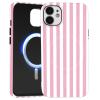 Paovkoi Magnetic Case for iPhone 12/iPhone 12 Pro, Aesthetic Striped Pattern Silicone Case, MagSafe Compatible, Shock Protection, Pink view 1
