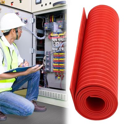 Insulating Rubber Floor Mat, High-Voltage Electrical Safety Mat for Residential and Commercial Work Areas, Anti-Shock Electrical Cabinet Mat, Red, 6.4 m x 3 mm / 21 ft x
