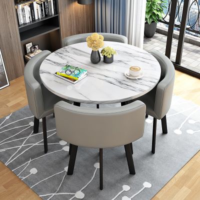 Elegant Round Marble Dining Table for 4 with Chairs – Stylish Office, Lounge, or Living Room Set