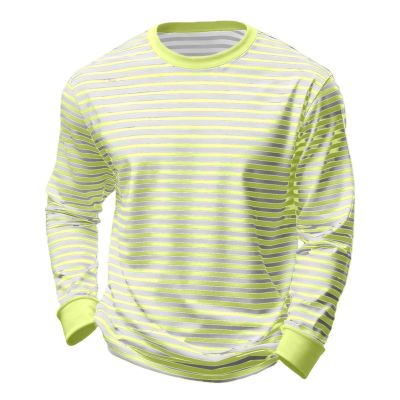 HELLORSOON Men's Long-Sleeve Striped Shirt, Black and White