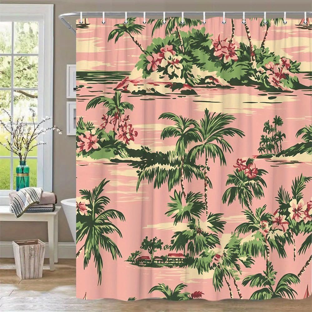 AUWUUA Tropical Ocean and Palm Shower Curtain, 120 x 150 cm