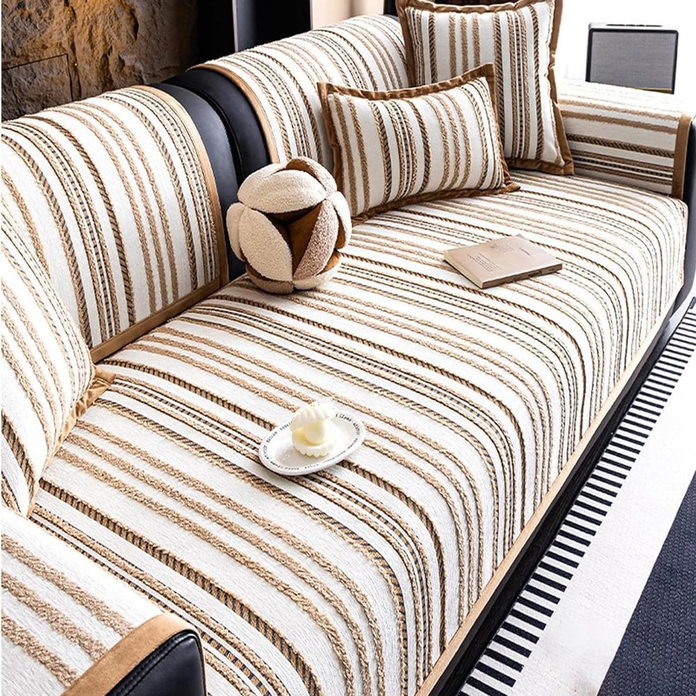 RTSFKFS Chenille Sofa Cover for L-Shaped Sofa, Non-Slip and Scratch-Resistant, Coffee, 90 x 90 cm