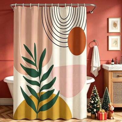 Lerores Leaf Print Shower Curtain Set, 180 x 160 cm