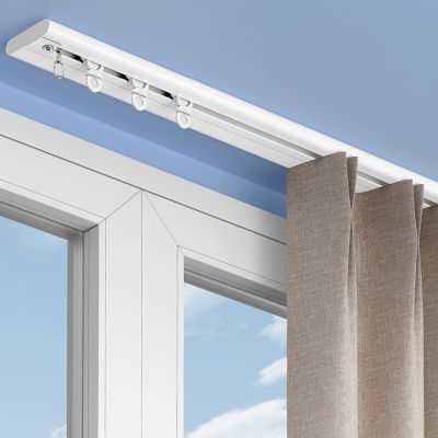 Ultra-Thin Aluminum Alloy Sliding Track for Inward-Opening, Ceiling-Mounted Installation, Quiet, 3.80 m, White