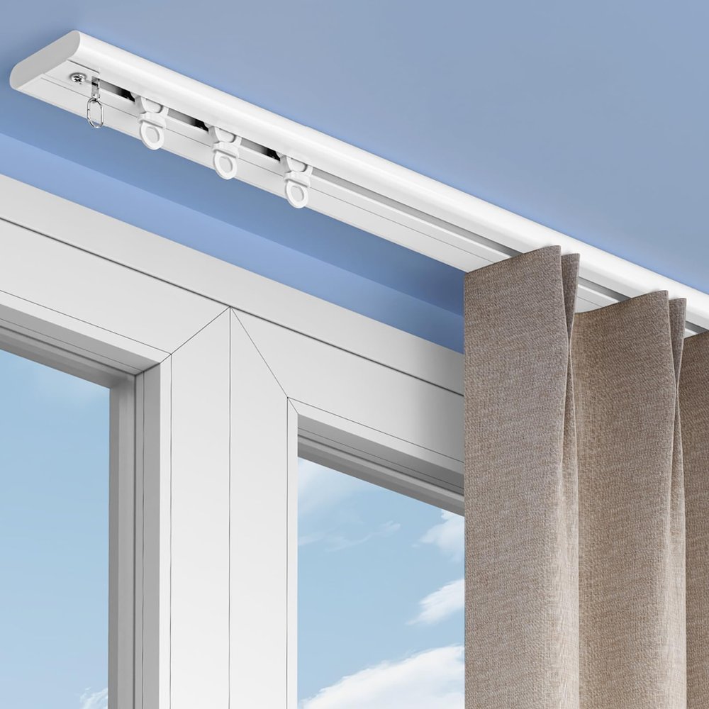 Ultra-Thin Aluminum Alloy Sliding Track for Inward-Opening, Ceiling-Mounted Installation, Quiet, 3.80 m, White