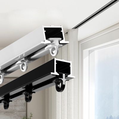 Recessed Invisible Ceiling-Mounted Aluminum Curtain Track, 2.60 m, Black