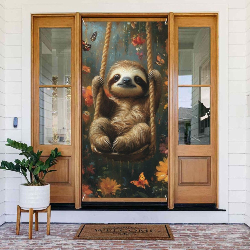 Generic Sloth Floral-Print Door Banner, 185 x 90 cm
