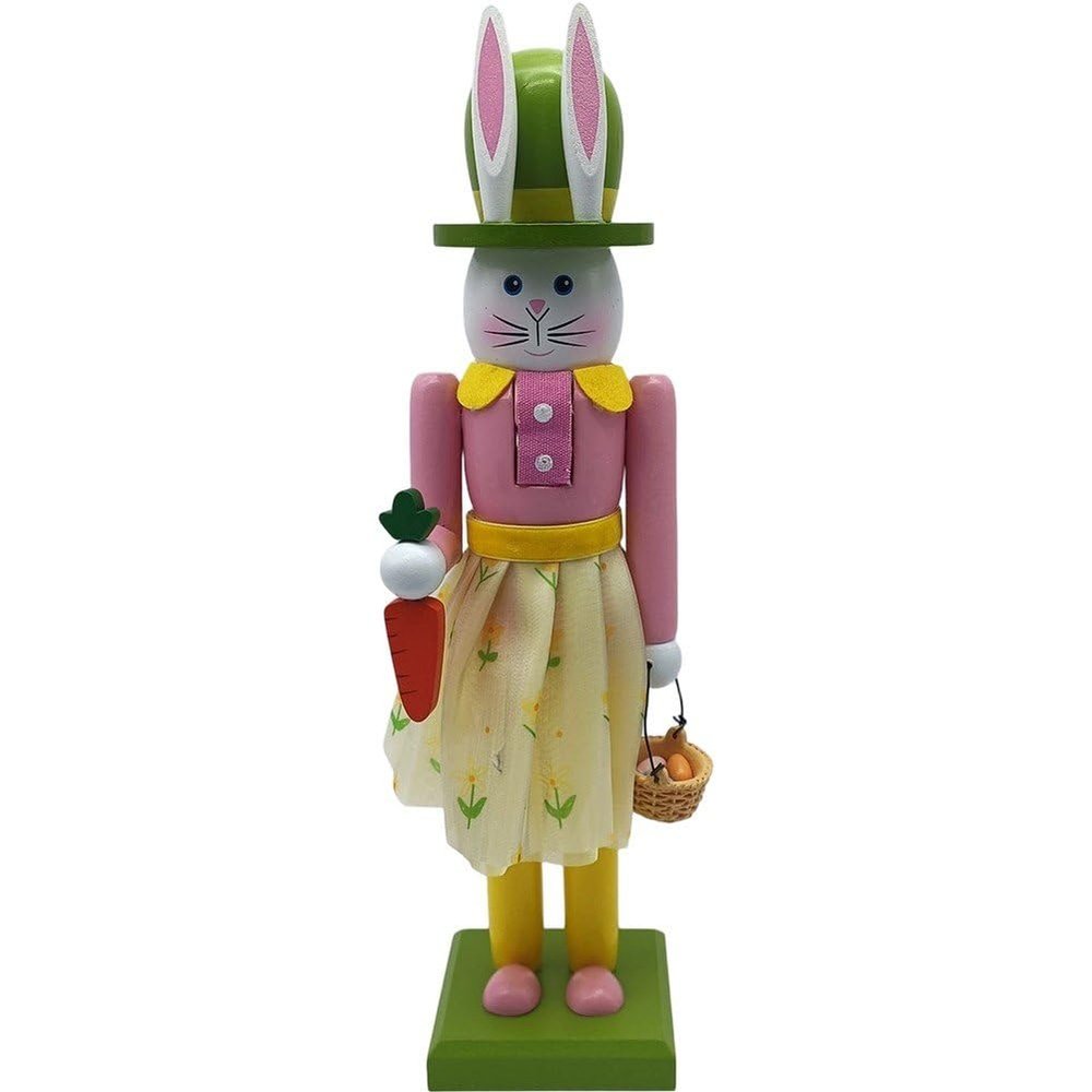 Wudaizhi Easter Bunny Nutcracker Decoration, Wooden Bunny Figurine for Spring Decor