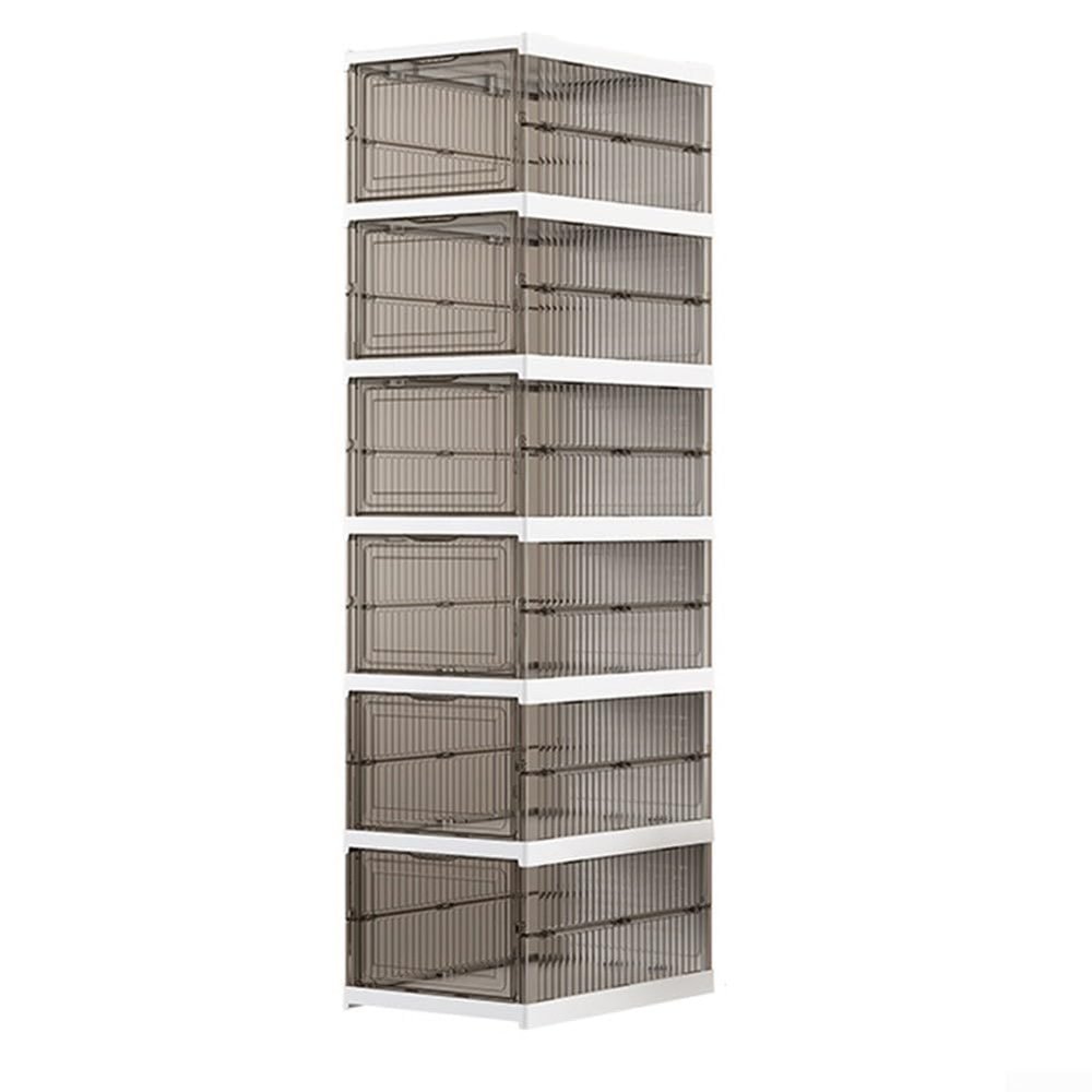 Stackable Shoe Storage Boxes, 6-Pack, Transparent Plastic, Foldable Design