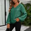Women's Sequin Glitter Top, Long Sleeve, V-Neck, Dark Green-B, XXL view 3