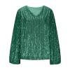 Women's Sequin Glitter Top, Long Sleeve, V-Neck, Dark Green-B, XXL view 4