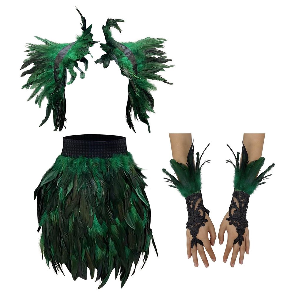 Peacock Costume for Women, 3-Piece Tutu Set with Feather Accessories