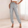 Women's Sequin Glitter Pants with Elastic Waist, Gray, M view 2