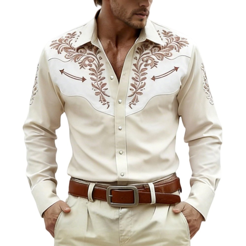 Men's Cowboy Costume Shirt with Vintage Western Print