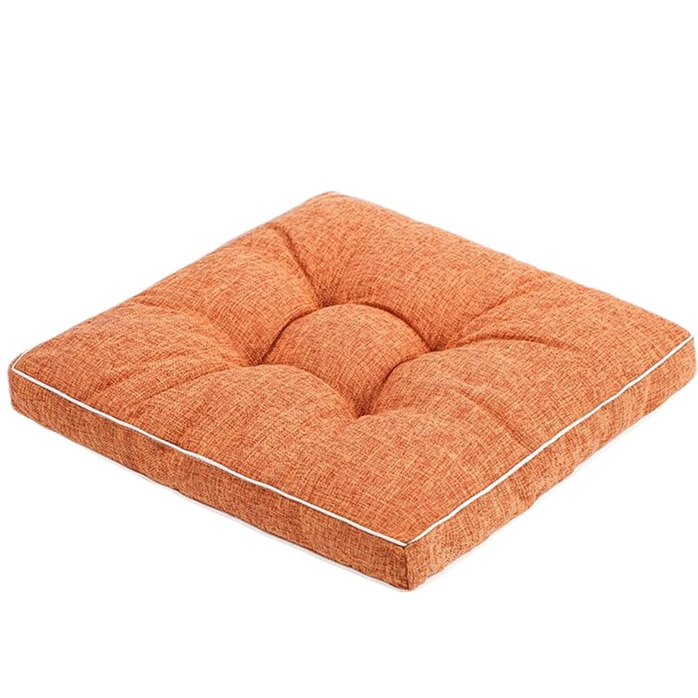 ZZDZW 10 cm Thick Seat Cushion, 40/45/50 cm, Linen Chair Pad, Round & Square, Bright Orange - Square, 45 cm