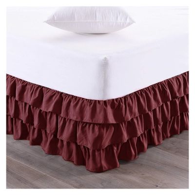 Luxurious Premium 3-Layer Bed Skirt with Ruffles, Waterfall Style, Wrinkle- and Fade-Resistant Fabric, 38.1 cm Drop (Burgundy, 140 x 200 x 38 cm)