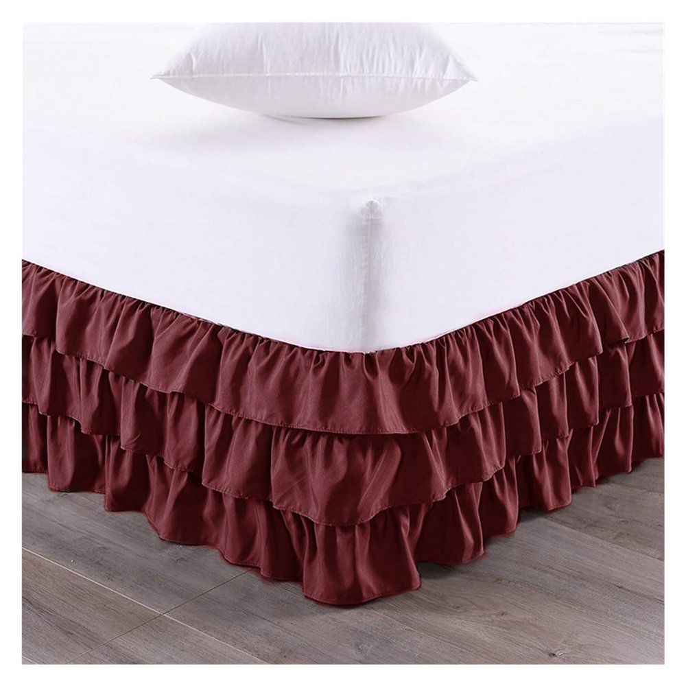 Luxurious Premium 3-Layer Bed Skirt with Ruffles, Waterfall Style, Wrinkle- and Fade-Resistant Fabric, 38.1 cm Drop (Burgundy, 140 x 200 x 38 cm)