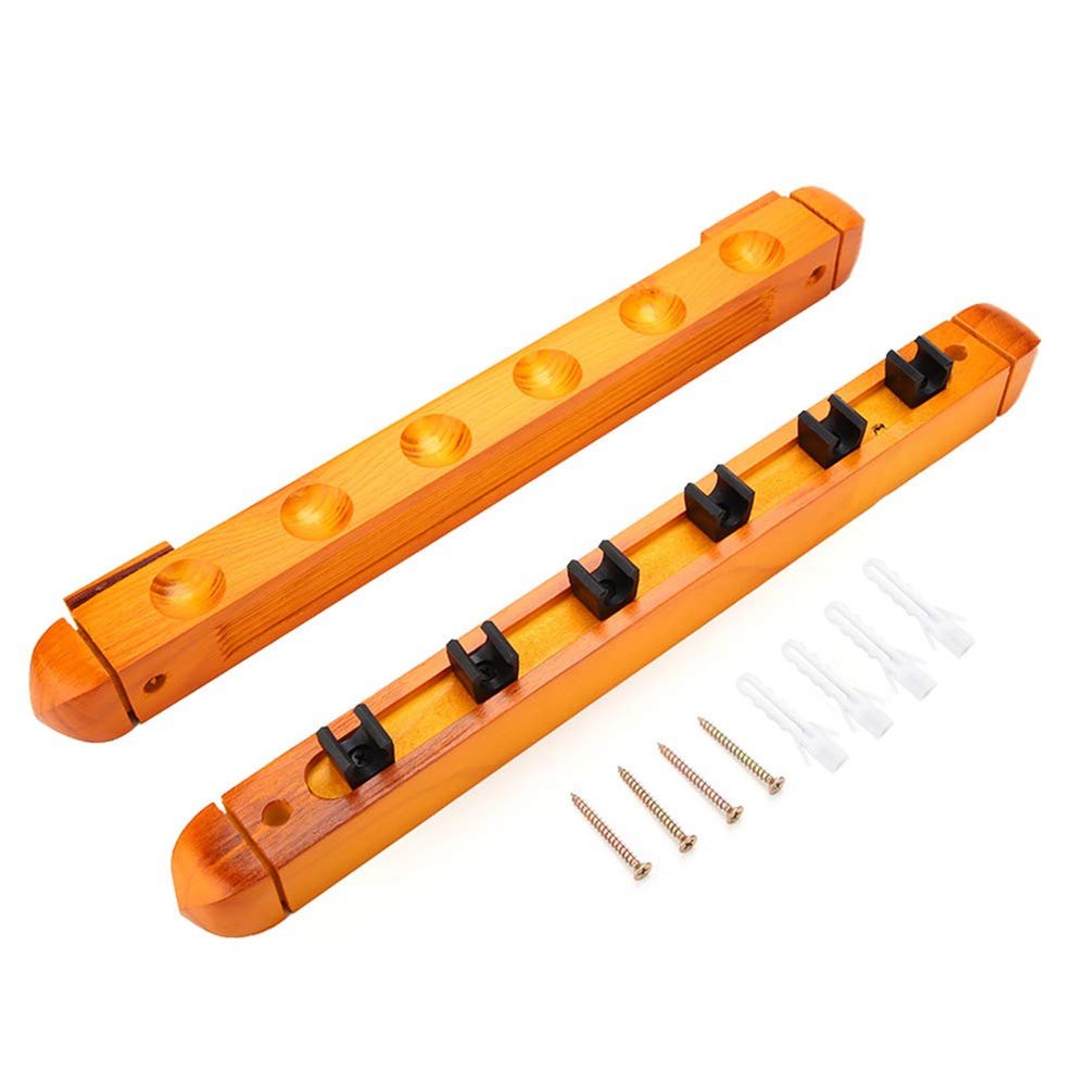 plplaaoo Wooden Pool Cue Rack, Wall-Mounted Holder, Holds 6 Cues