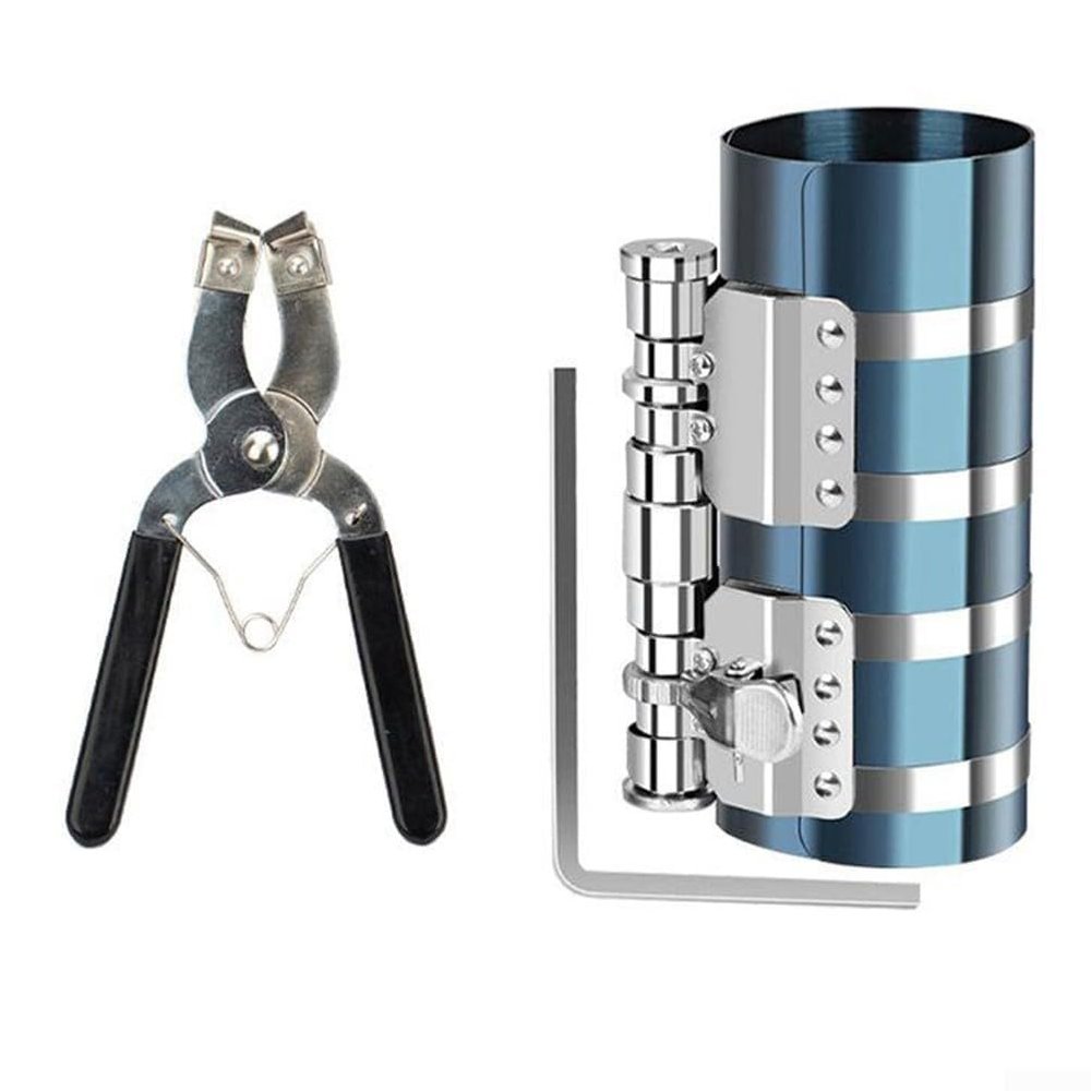 Engine Piston Ring Installer and Compression Tool with Pliers Clamp