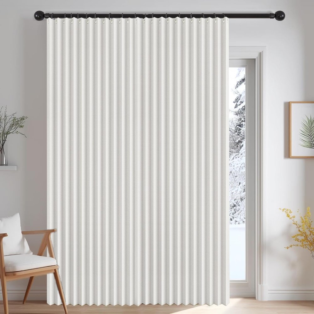 Custom Pleated Curtain for Indoor Use, No Drilling Required, White, W100 x H180 cm