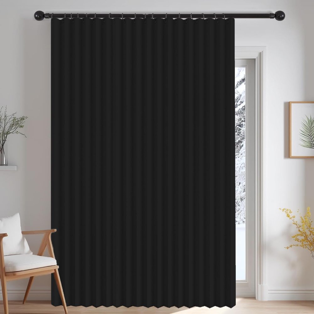 Custom-Made Pleated Curtain for Indoor Use, No Drilling Required, Black, W260 x H240 cm