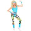 Women's 80s Costume Outfit, Pink 7-Piece Set with Leotard, Belt Bag, Headband, Leg Warmers, Wristbands, Leggings and Earrings view 2