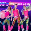 Women's 80s Costume Outfit, Pink 7-Piece Set with Leotard, Belt Bag, Headband, Leg Warmers, Wristbands, Leggings and Earrings view 4