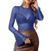 Women's Glitter Mesh Top with Silver Stars, Sheer Long-Sleeve Blouse view 1