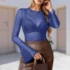 Women's Glitter Mesh Top with Silver Stars, Sheer Long-Sleeve Blouse view 2