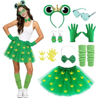 SINSEN 8-Piece Adult Frog Costume Set with Tulle Skirt and Accessories